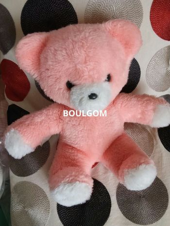 Peluche ours ourson  Boulgom bicolore rose clair blanc vintage ancien d'occasion