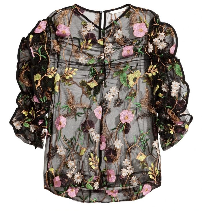 Top noir broderie fleurs transparent Taille S H&M - photo numéro 7