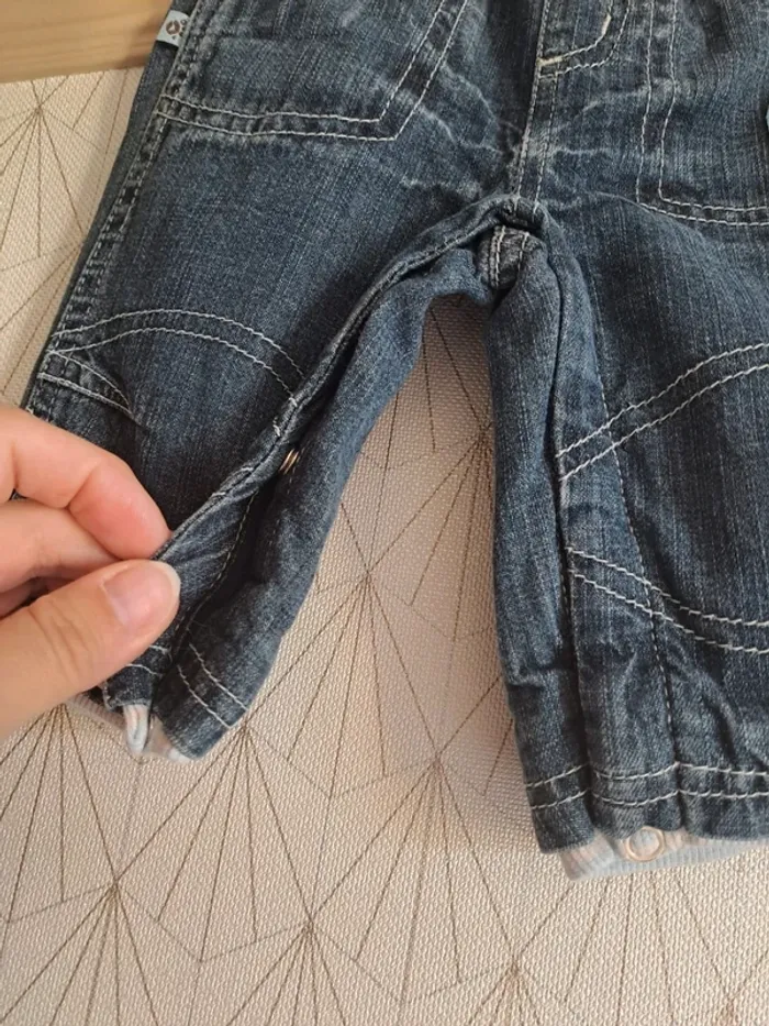 Pantalon jean bébé 1 mois doublé petit kimbaloo comme neuf - photo numéro 5