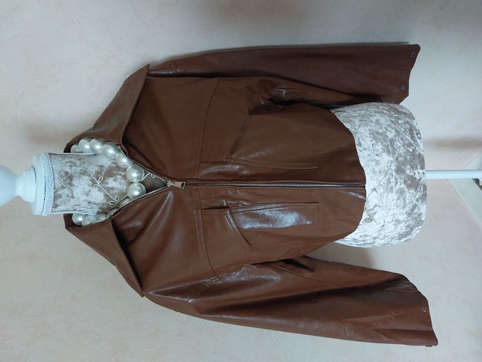 Blouson Lumina simili cuir marron court taille M - photo numéro 3