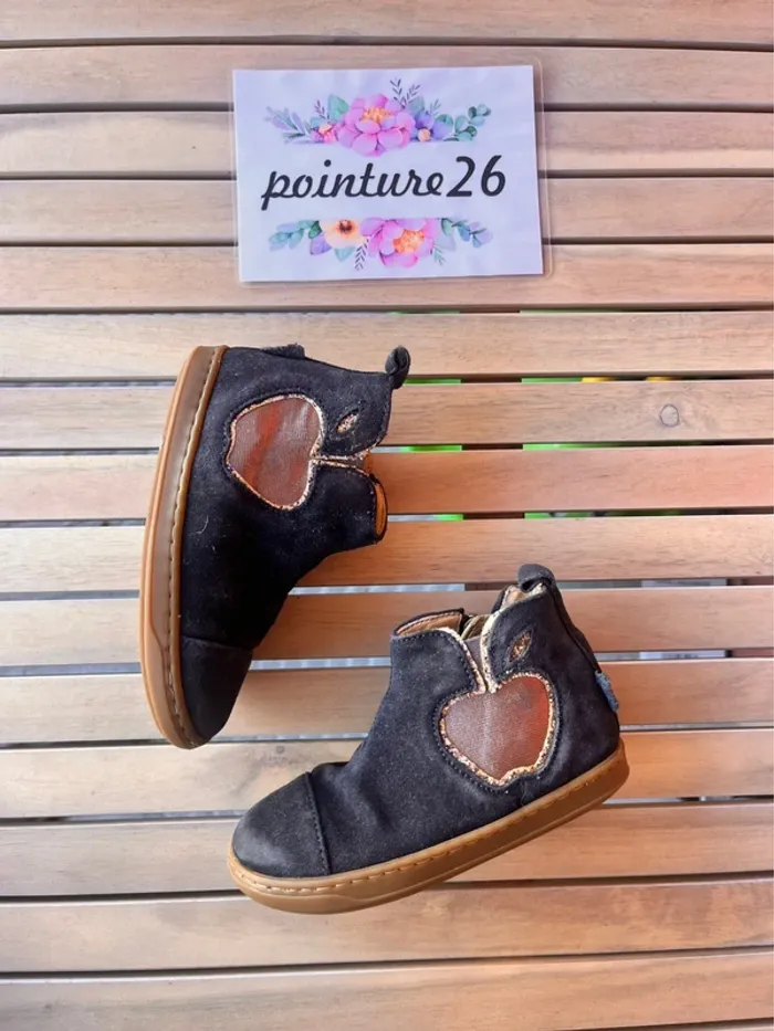 Bottines en cuir marine et doré shoo Pom 26