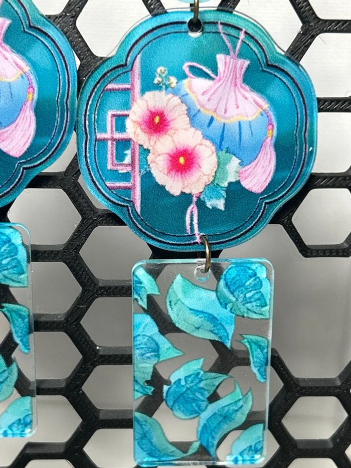 Boucles d’oreilles - Bleu floral - photo numéro 3