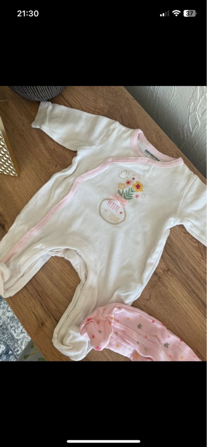 Lot de 2 pyjamas ouverture avant côtelé rose & blanc orchestra bb 1 mois - photo numéro 8