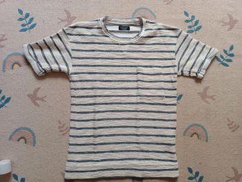 T-shirt zara man blanc crème épais rayé M 38