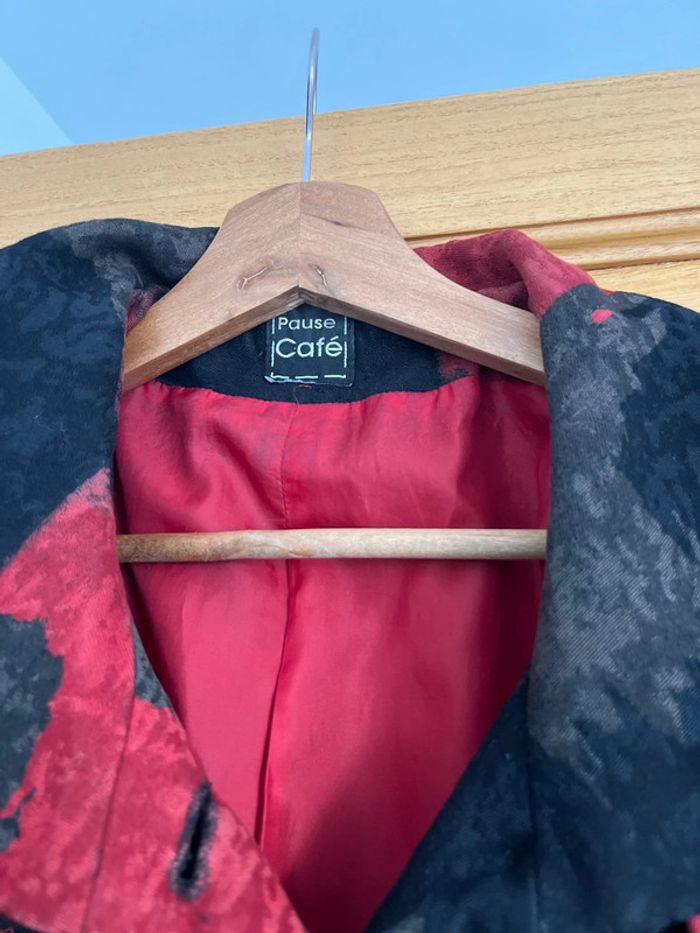 Long manteau mi-saison noir rouge 40 femme - photo numéro 3