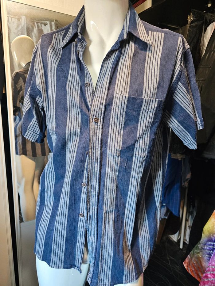 Chemise manche courte bleu Rayure