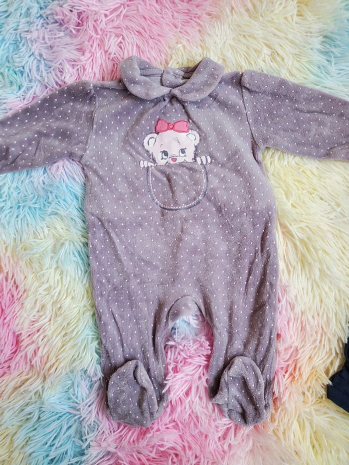 🌴 Pyjama mauve lilas ours pois fille bébé 1 mois