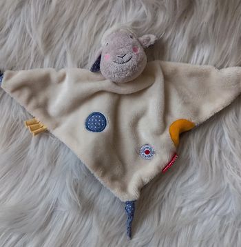 Doudou plat losange mouton blanc et bleu à pois - Terre de marins