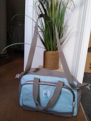 Sac à langer beige bleu ciel, beige, enfant, puériculture, sortie, bandoulière, bébé garçon, naissance, nounou, crèche