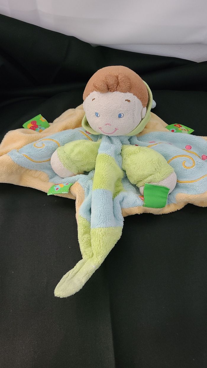 Doudou plat garçon papillon NICOTOY vert bleu orange - photo numéro 2