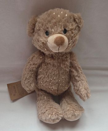 Doudou peluche ours beige et brillant - 29 cm - Oeko Tex