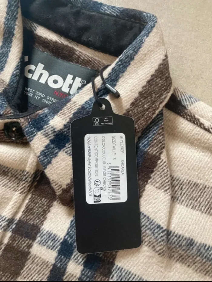 Surchemise Schott beige à carreaux taille S avec laine – style chaud et tendance - photo numéro 4