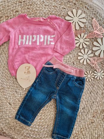 Ensemble pull rose et jean Zadig et Voltaire bébé fille 3 mois