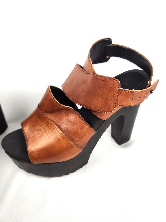 Sandales Sisley Femme Cuir Marron Plateformes Compensées Taille 38 - photo numéro 4