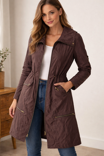 Popeline longueur 100 cm Taille 38 avec capuche Marron Motys