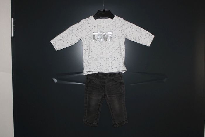T-shirt manches longues et pantalon jean élastique taille 3 mois 59-60 cm