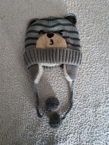 Bonnet gris ours fourré 6-12 mois