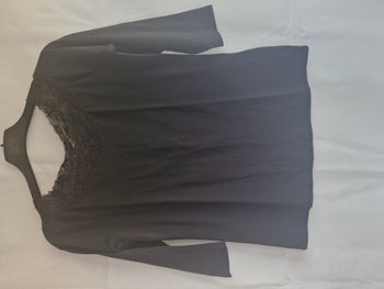 T-shirt manches ¾ dentelle col V 36 U Collection Noir