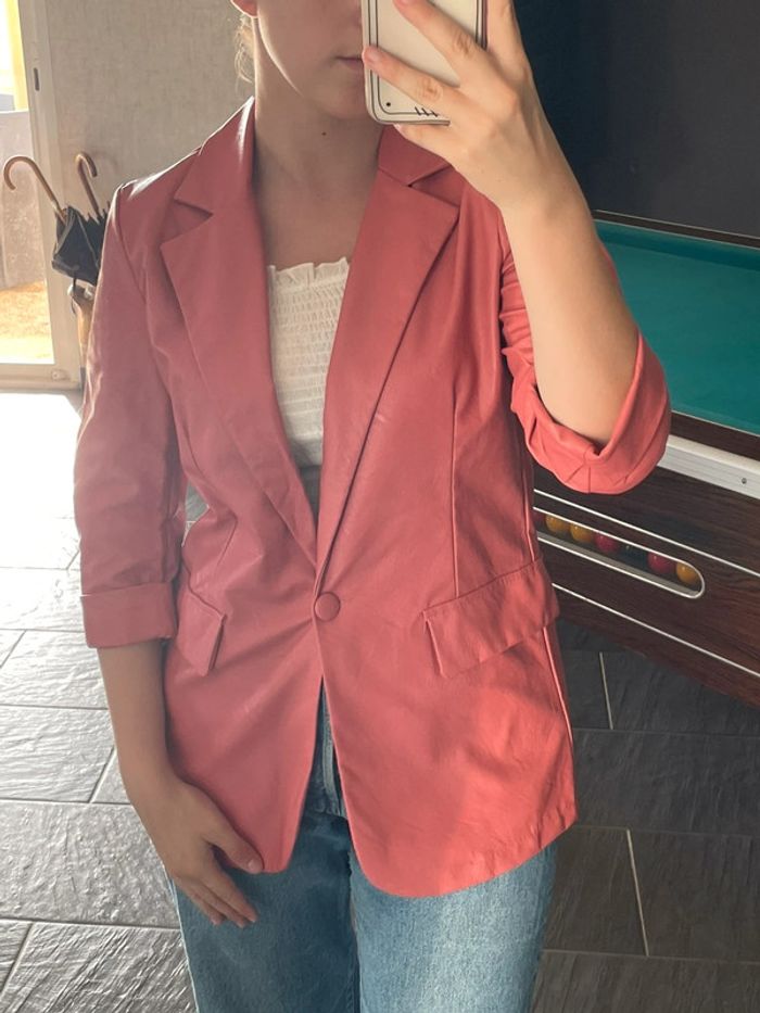 blazer en cuir rose - photo numéro 2