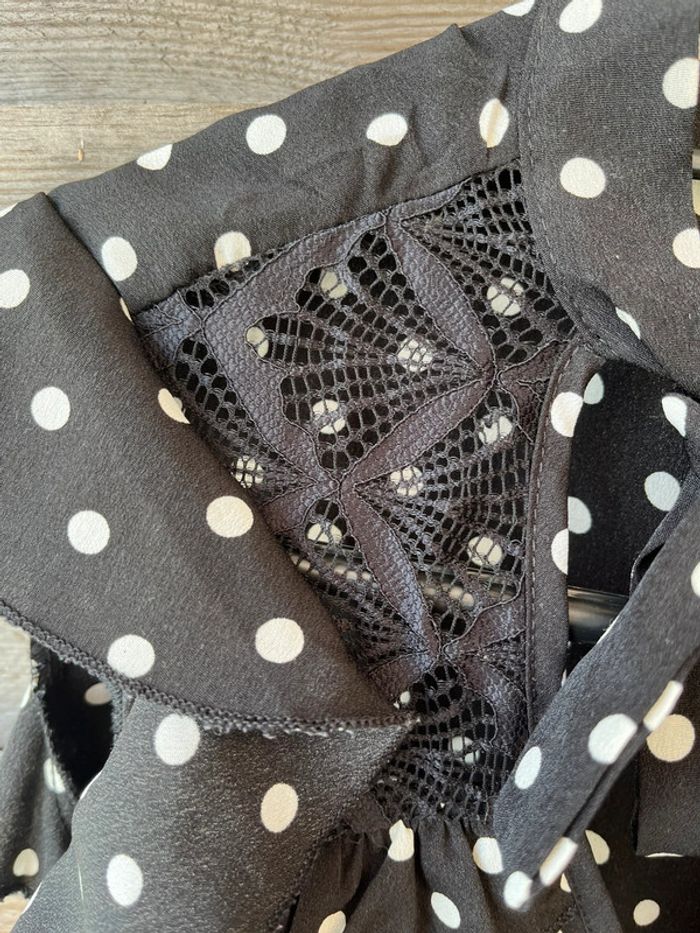 Blouse noire pois blancs femme - photo numéro 2