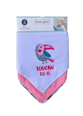 x3 Bavoirs bandana pour bébé – Motifs Toucan, Rose et Palmier Neuf