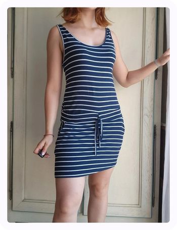Robe poches bleue marine rayée marinière