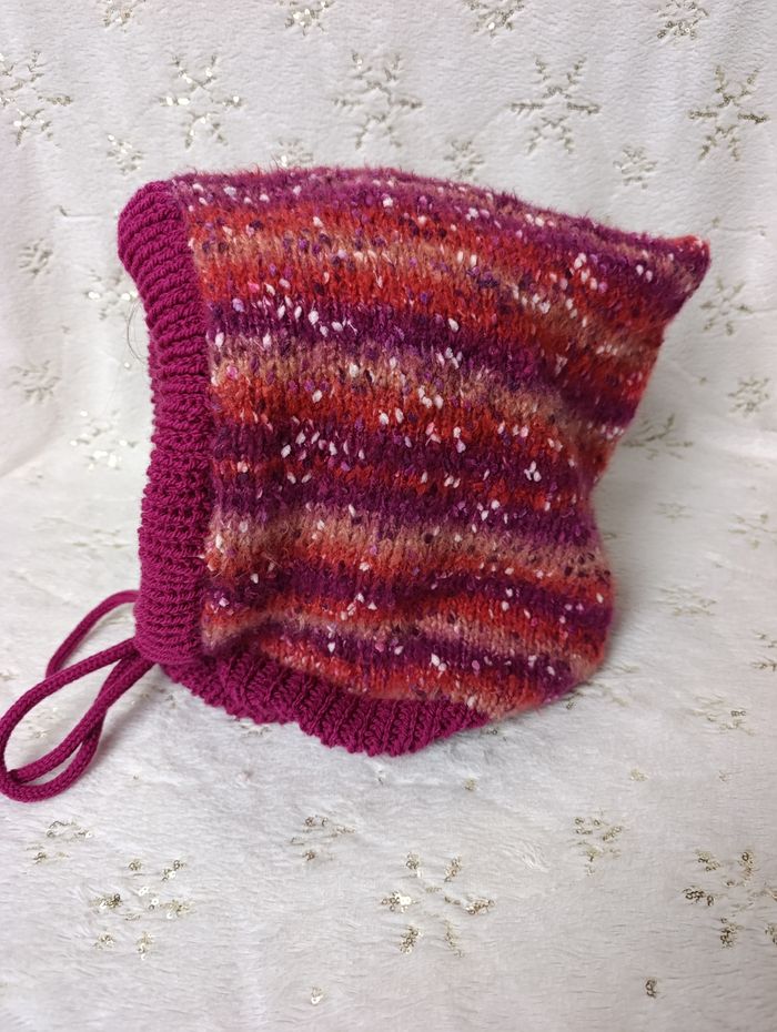 Cagoule femme hood Balaclava violine uni et chiné neuf fait mains - photo numéro 3