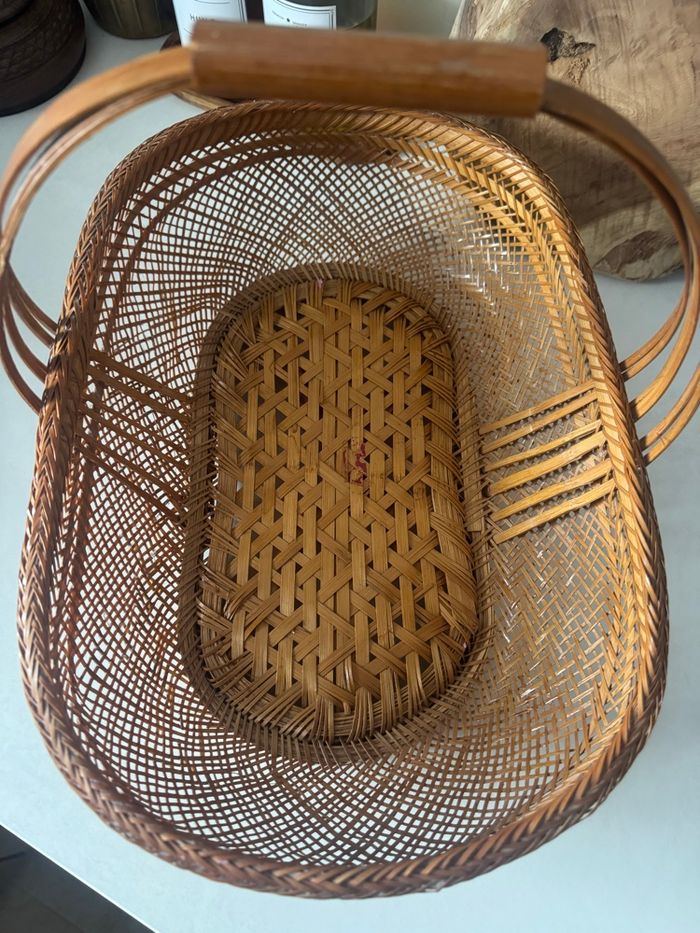 Panier ancien en osier / bambou tressé – vintage - photo numéro 7