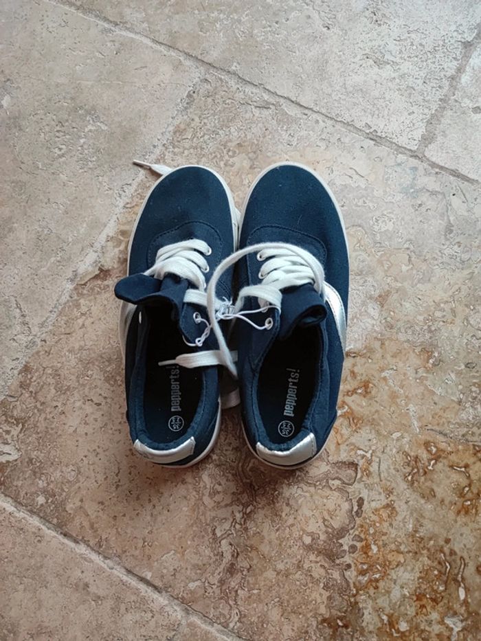 Chaussure en toile neuve bleu marine et argent fille - photo numéro 7