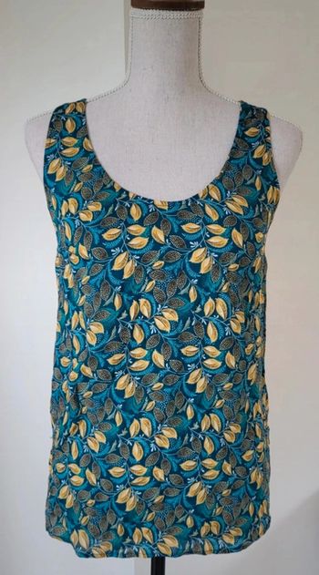 Débardeur à motifs feuilles jaune bleu vert Camaïeu Taille 36