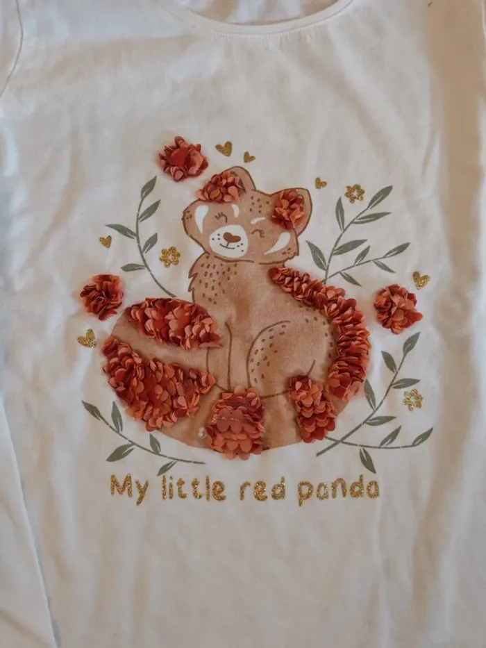 T-shirt manches longues 10 ans panda roux - photo numéro 2