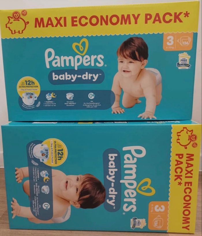 Pampers Baby-Dry Taille 3 – XXL Pack 136 couches neuves