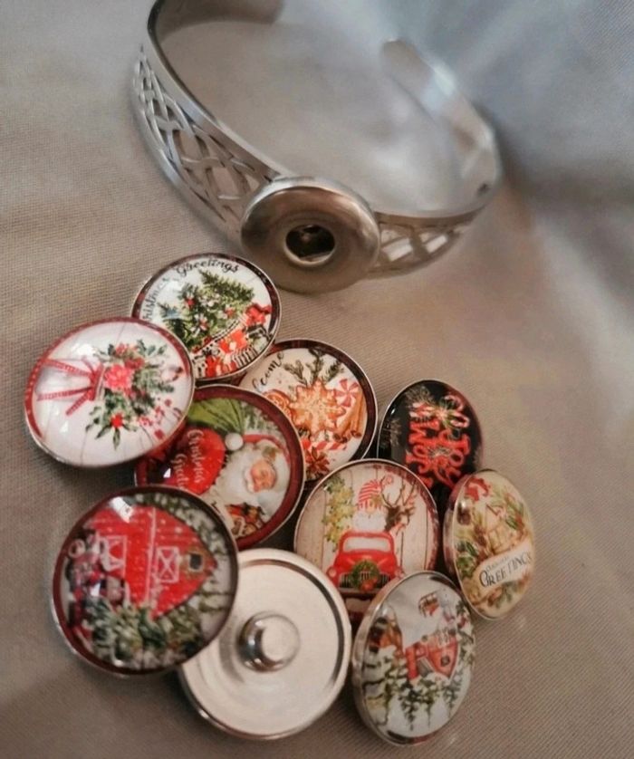 Bracelet jonc acier inoxydable bouton interchangeable réglable