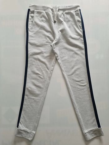 Pantalon jogging fille gris avec bandes marine et blanc sur les côtés taille 14 ans