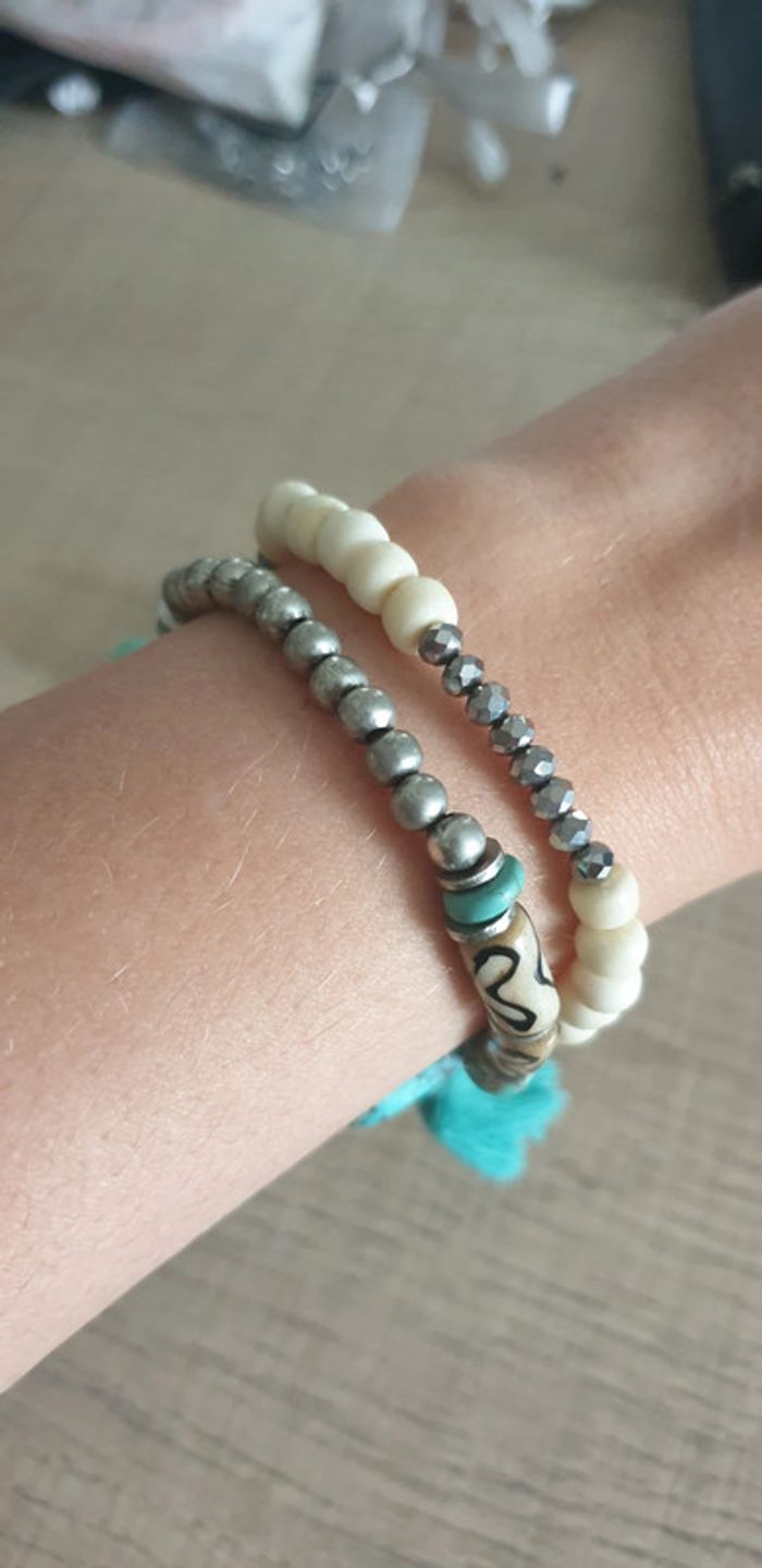 Bracelet perles turquoise/blanc cassé - photo numéro 2