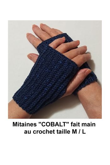 Mitaines "COBALT" fait main au crochet taille M/L