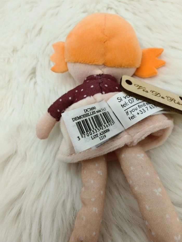Doudou peluche Poupée chiffon demoiselle Mini Bonbon cheveux roux DC3690 - photo numéro 4