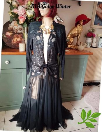 🌹Long Déshabillé/Nuisette Dentelle & Voile Pièce Vintage Natori T38/40🌹
