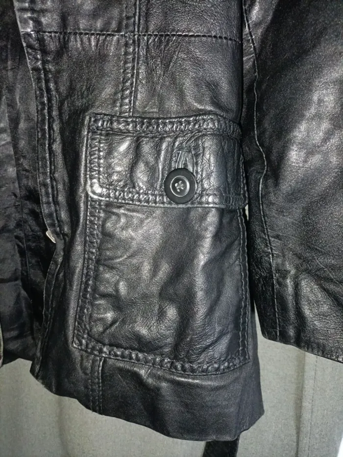 Veste saharienne en cuir véritable - photo numéro 8