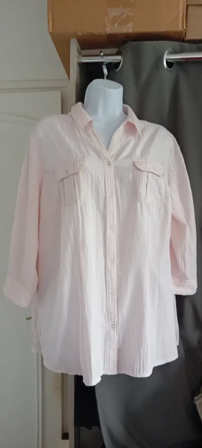 Blouse manches 3/4 ajustables effet plissé avec poches à pression rose femme 46 canda - photo numéro 10
