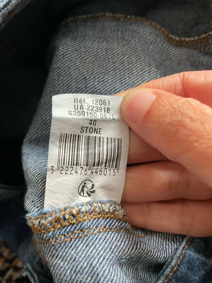 Jupe en jean bleu foncé coupe trapèze taille haute bouton devant Arkitect taille 40 - photo numéro 6