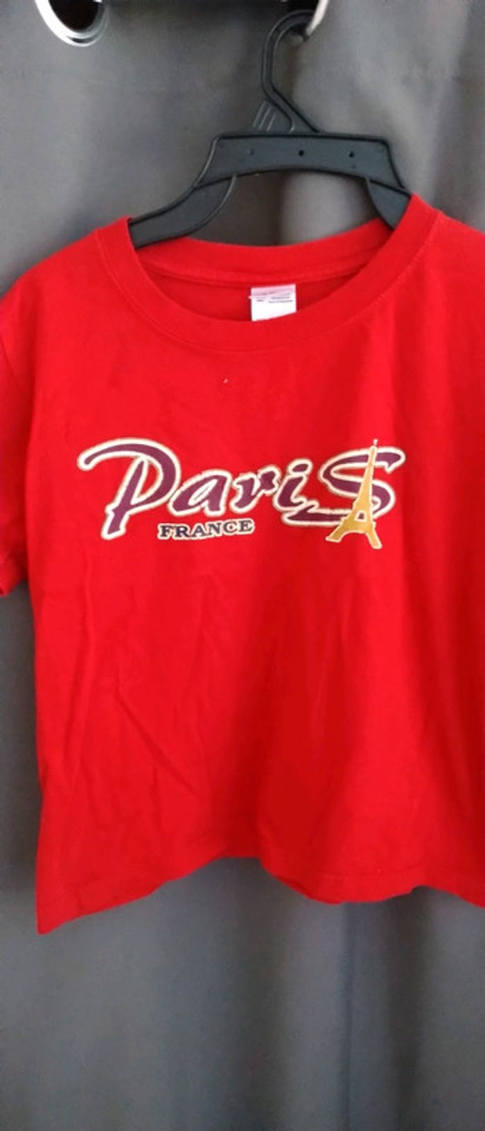 Tee shirt thème Paris rouge fille M 12 ans gildan - photo numéro 3