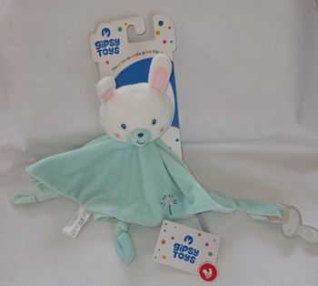 Doudou Lapin Féerique rond plat vert - Attache tétine- Gipsy
