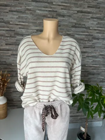 Marinière en mailles écru et lurex