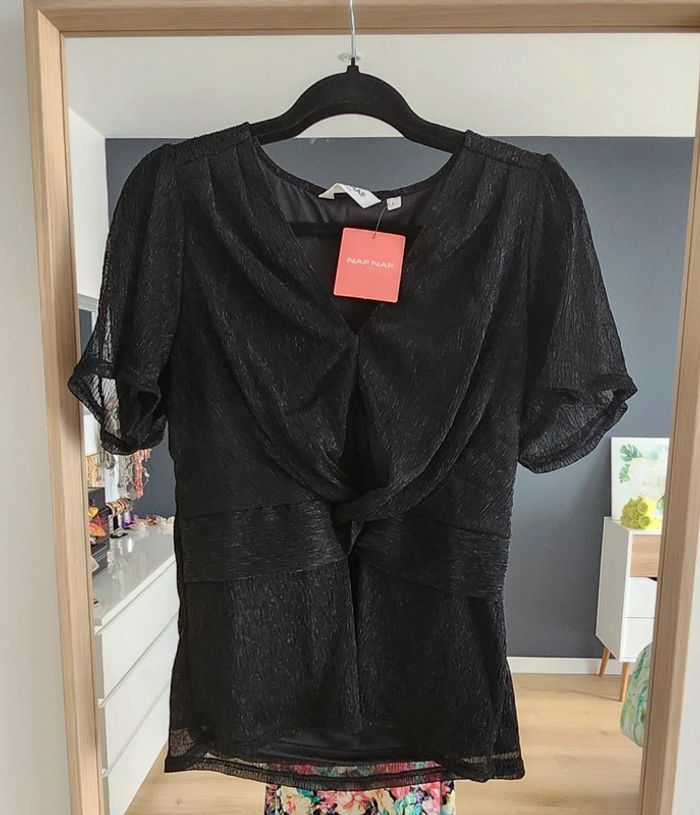 Haut manches courtes noir irisé taille L Naf Naf Naf