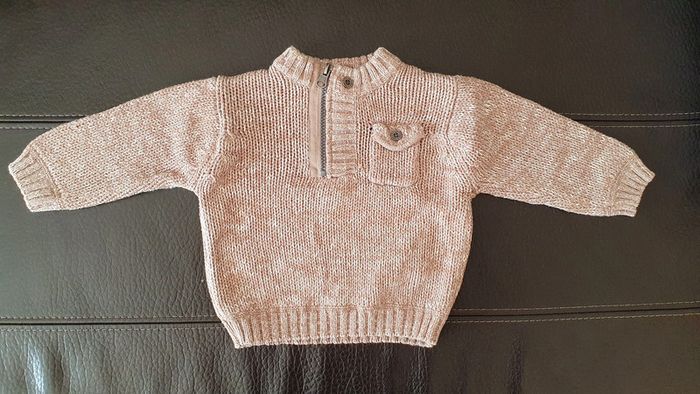 Pull en maille, marron chiné blanc, taille 6 mois - photo numéro 2