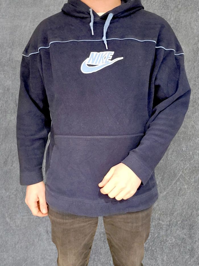 Sweat à capuche / Hoodie Nike polaire vintage bleu marine logos brodés - XL - photo numéro 3