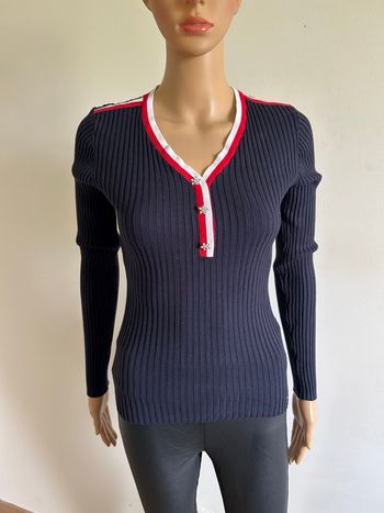 Pull bleu marine à manches longues Morgan taille XS bon état (léger défaut)