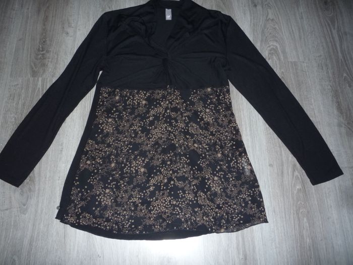 BLOUSE ML NOIRE ET MOTIFS MARRON "LADY CAPTAIN" - TAILLE 42 - n°02