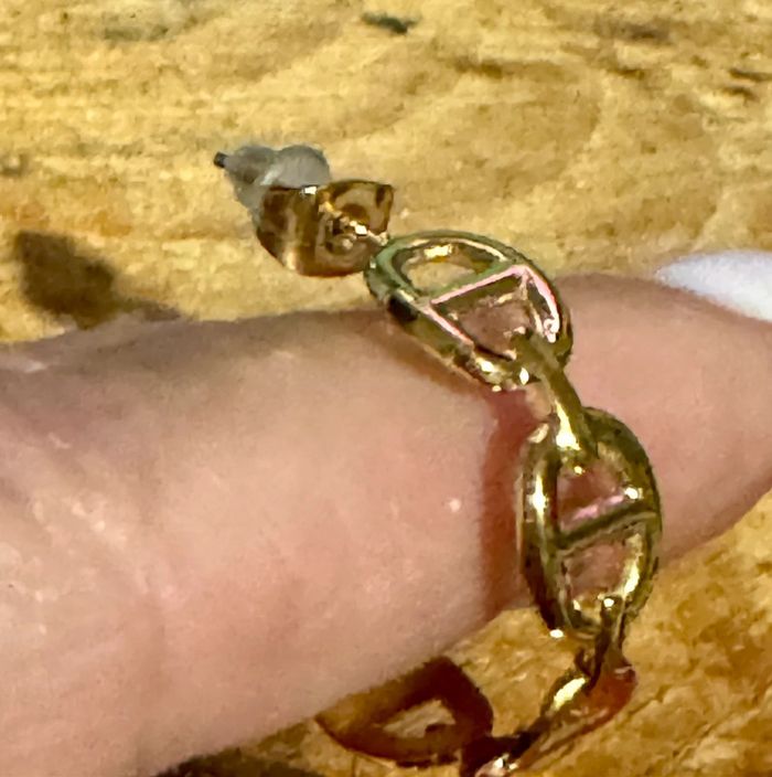 Boucles d’oreilles créoles moyennes maillons farandoles cd acier inoxydable or - photo numéro 2